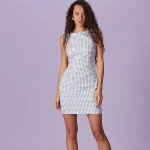 Rihoas The Grey Boat Neck Plaid Backless Mini Dress (L)